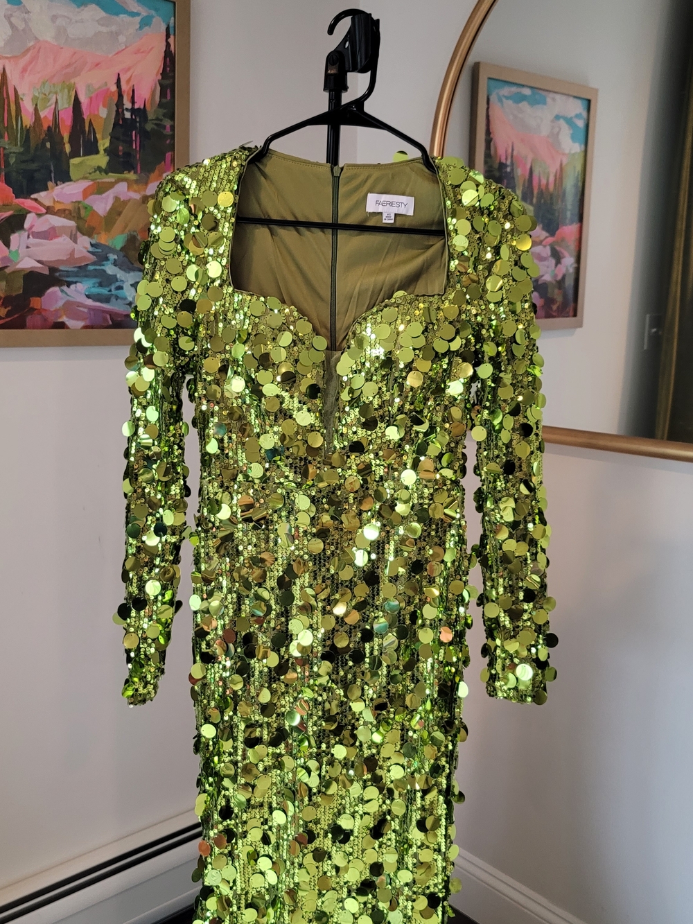 NWOT FAEREISTY Green Long Sleeve Sequin Gown Size XS - Picture 3 of 16